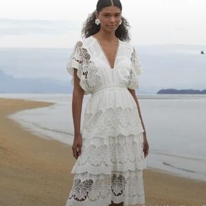 FARM Rio Off-White Richelieu Midi Dress - XL